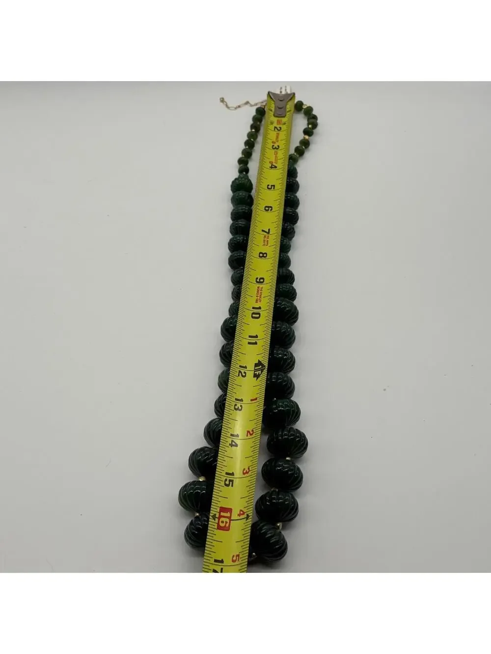 NEW Vintage Carved Green Lucite Beaded Necklace Gold Beads Accents
